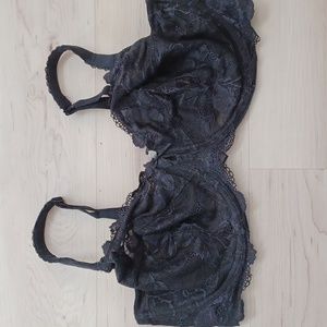 Victoria's Secret 38 F (DDD) black lace unlined demi bra